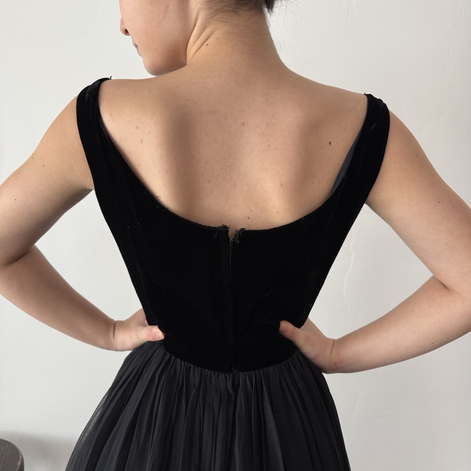 Vintage Union Made Darling Black Midi Dress Size 00 EST 1950s Antique Frock