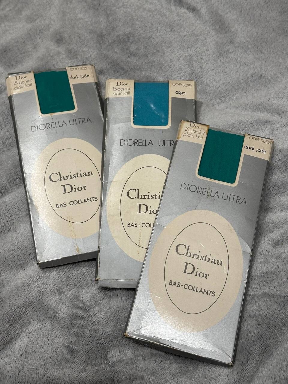 Vtg Christian Dior Tights BUNDLE Diorella Ultra 15 denier OS Aqua Dark Jade