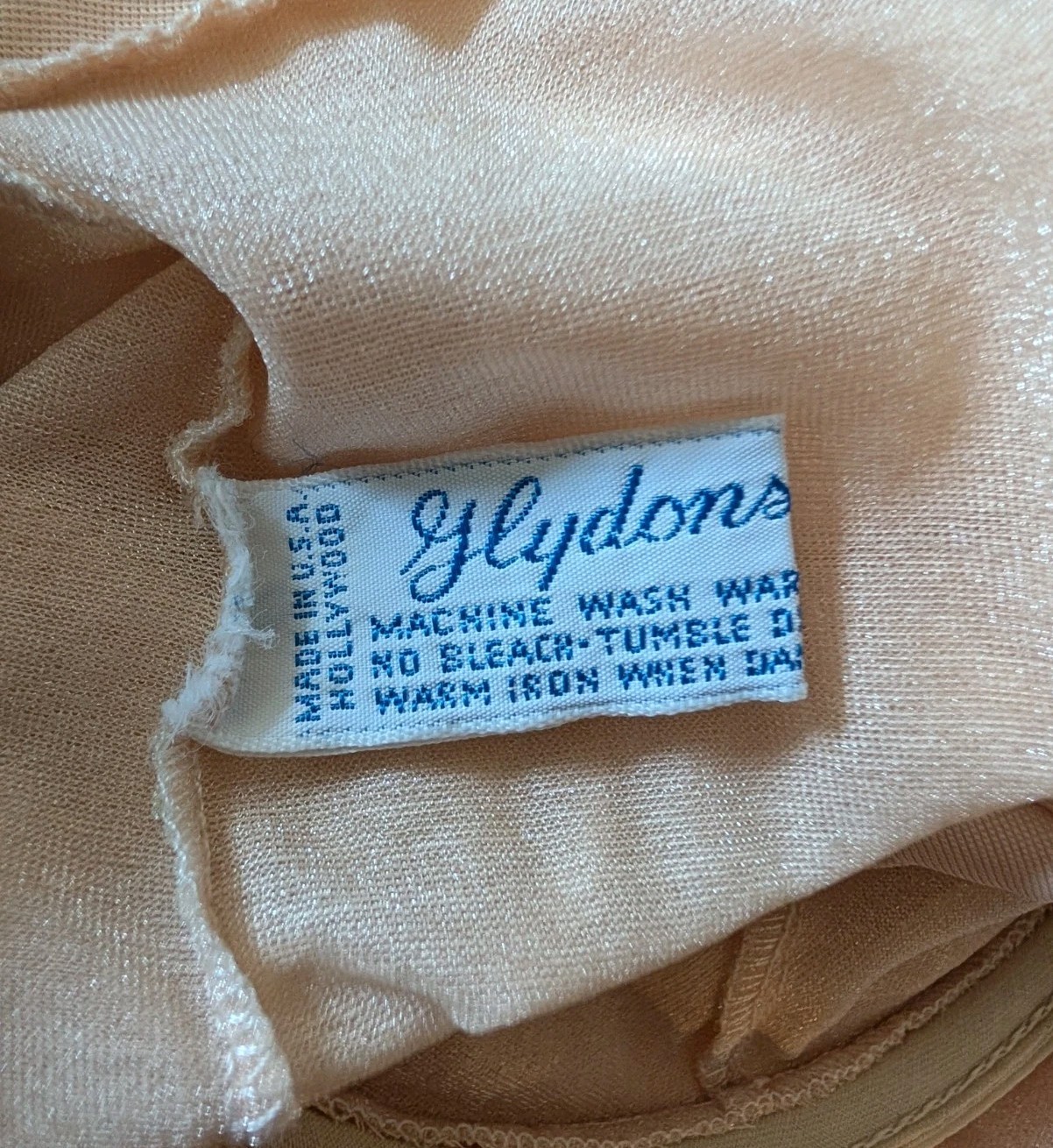 Vintage 80s Glydons Blush Nude Full Slip Dress Antron Nylon Lycra 36 Sheer