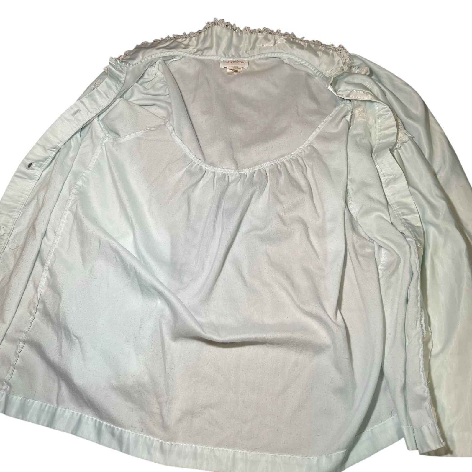 Vintage Barbizon Light Blue Lace Sleep Shirt Button Front Small Nylon Blend