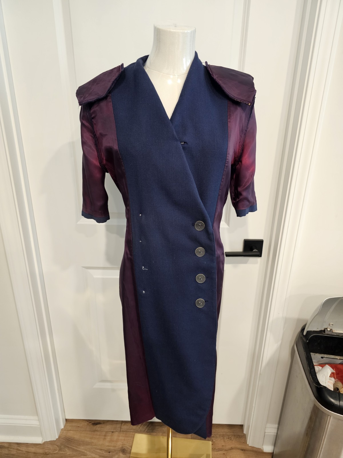 Vintage Lined Navy Pretaporte Coat Dress w/White Mother of Pearl Buttons Sz 6