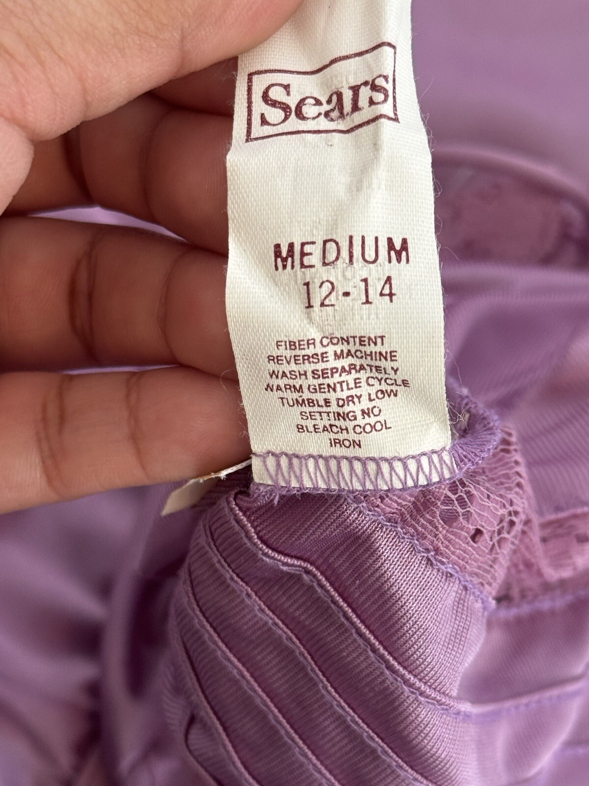 VTG 70’s Sears Nightgown Dress Purple Sz M Nylon Lace Size M 12-14