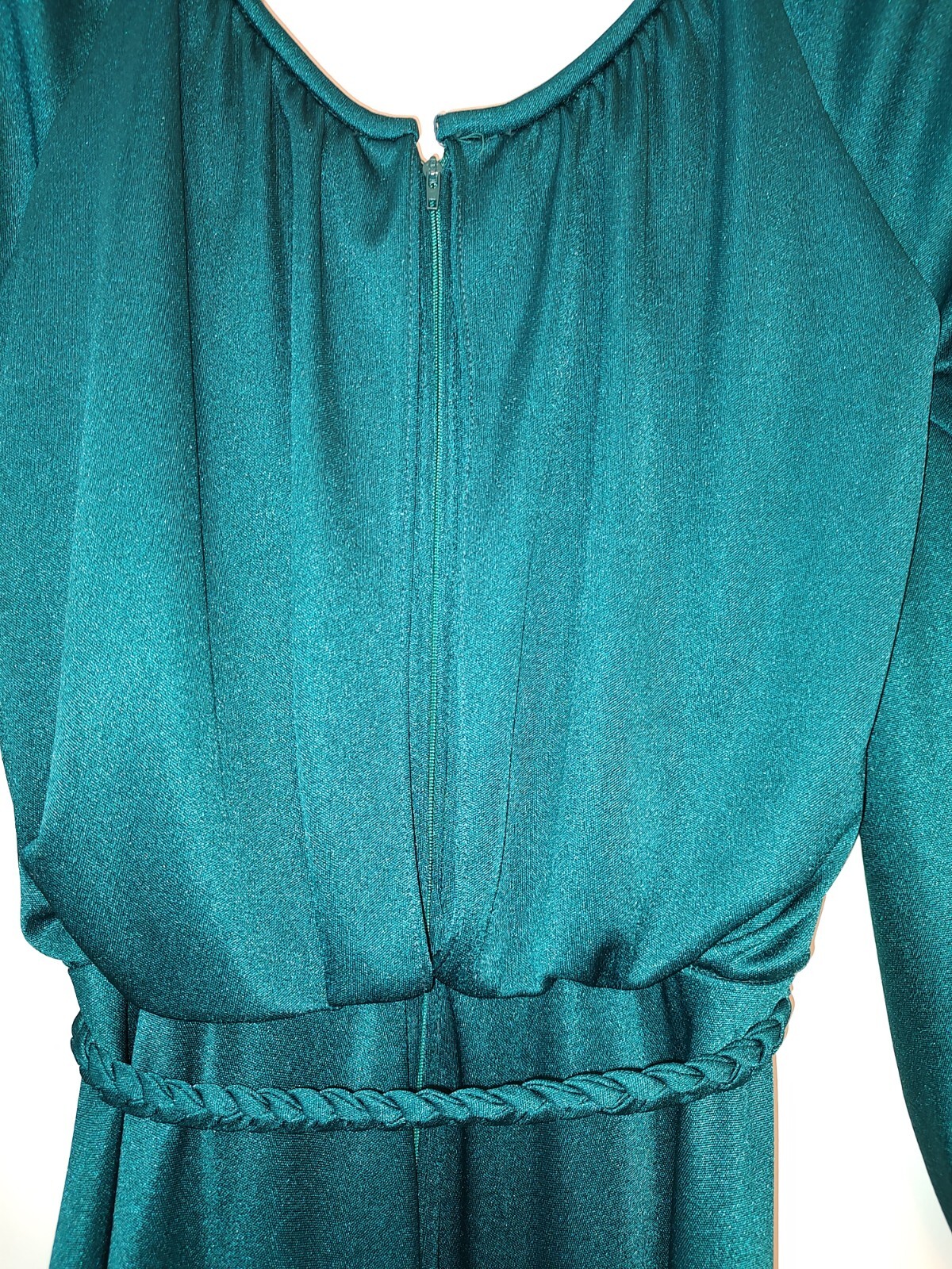 Vintage 1970’s Junior’s Green Dress With Braided Belt and Open Sleeves