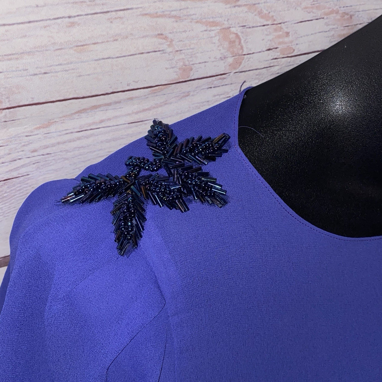 Ursula of Switzerland Cocktail Dress Size 11/12 Blue Chiffon Beaded Victorian