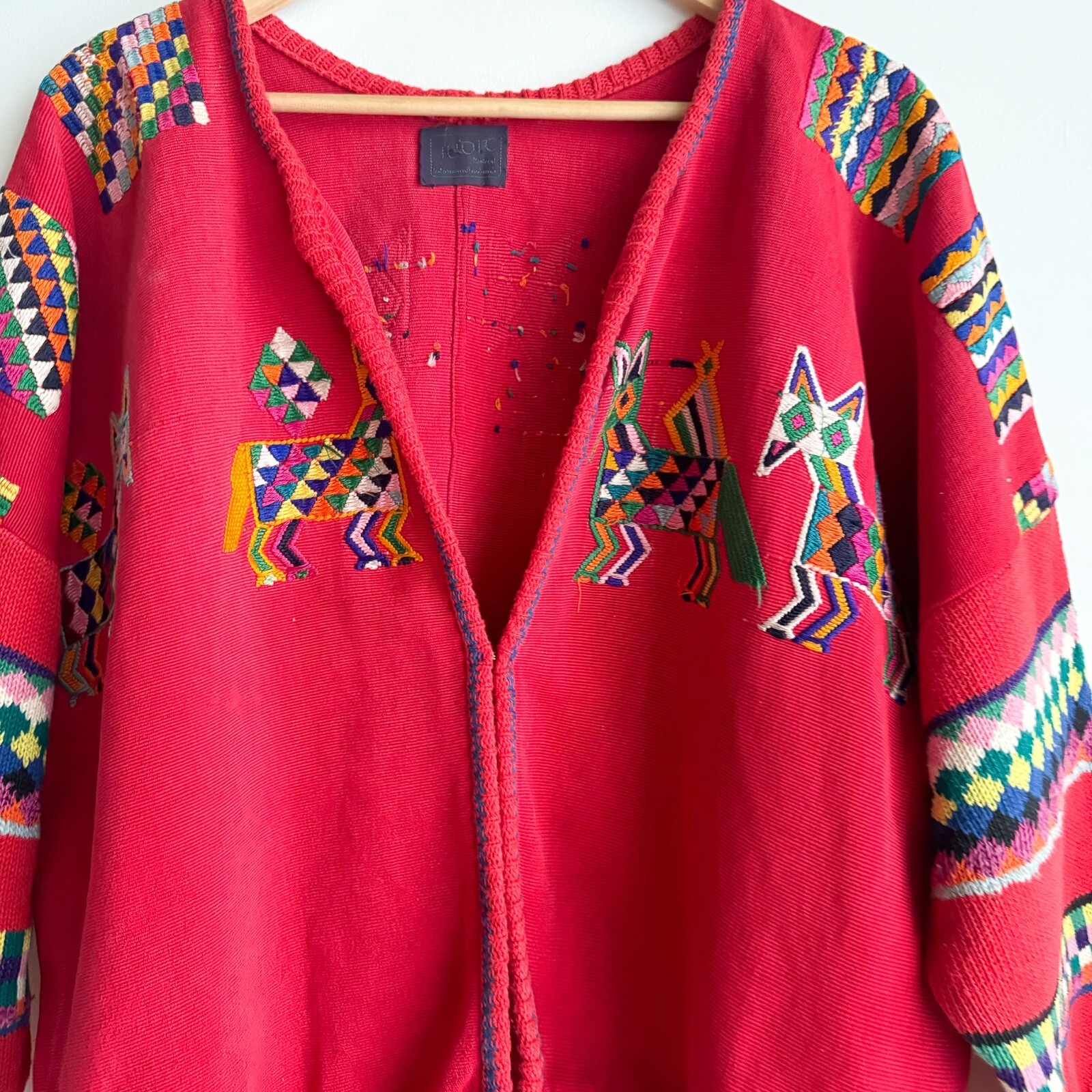 Vintage 1970s Embroidered Bomber Jacket Artesian Folk Art Tribal L/XL