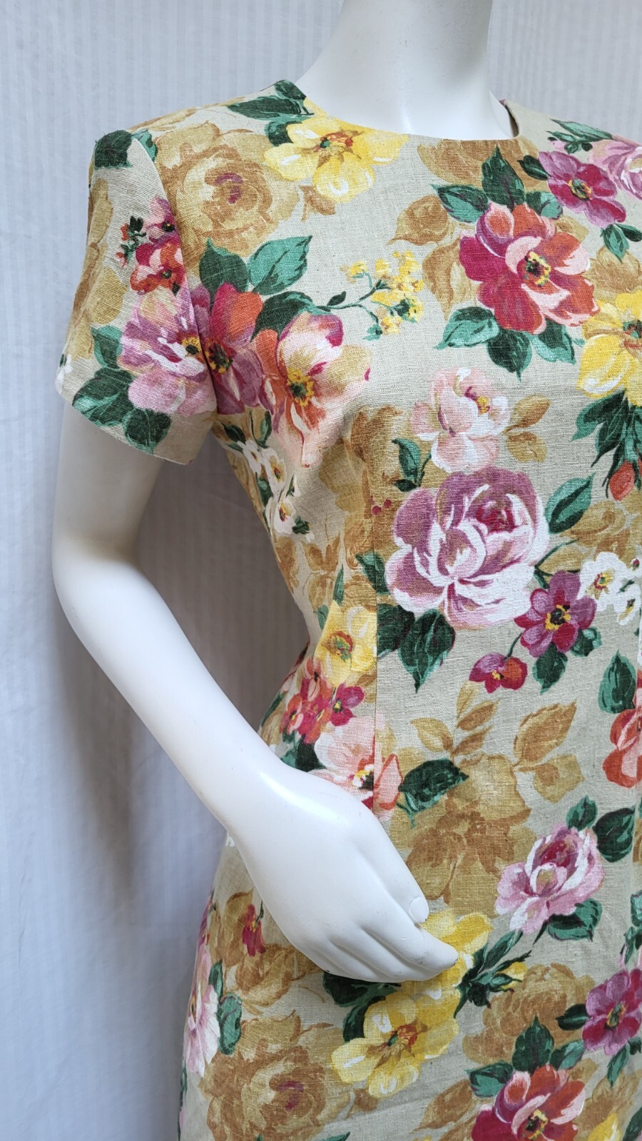 Vintage 80/90’s Casual Corner Floral Cotton Flax Dress – Size M – EUC
