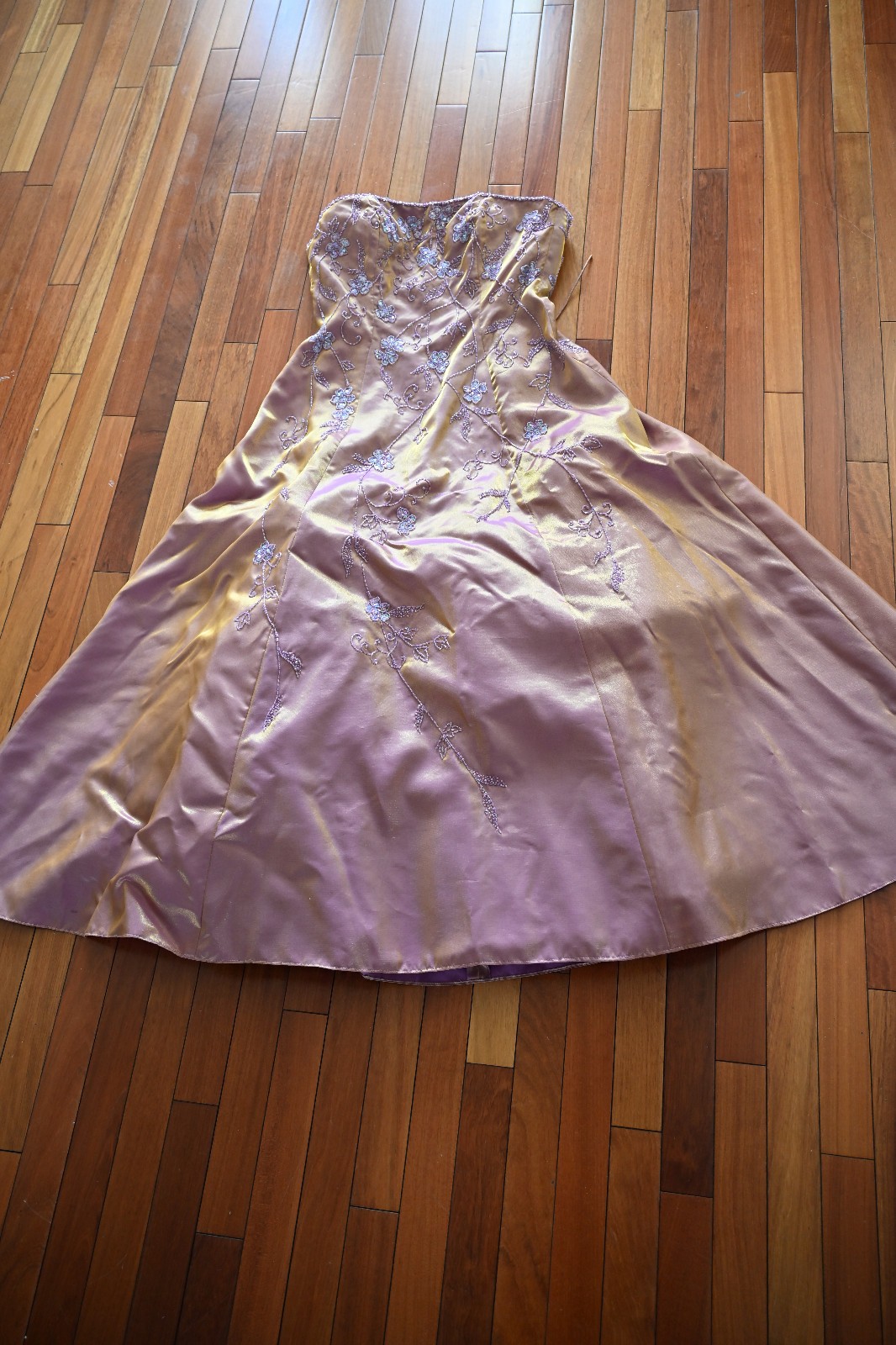 Vintage CACHE Iridescent Maxi Dress Rhinestone Gown Sz M