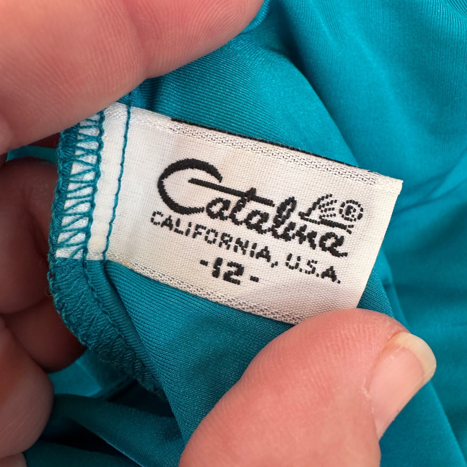 Vintage Catalina California Teal Blue Ruched Halter One Piece Swimsuit Size 12