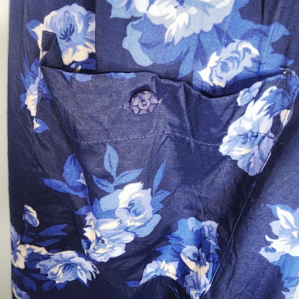 Vintage Erika 90s Blue Floral Midi Dress Tieback Cottagecore Rayon M