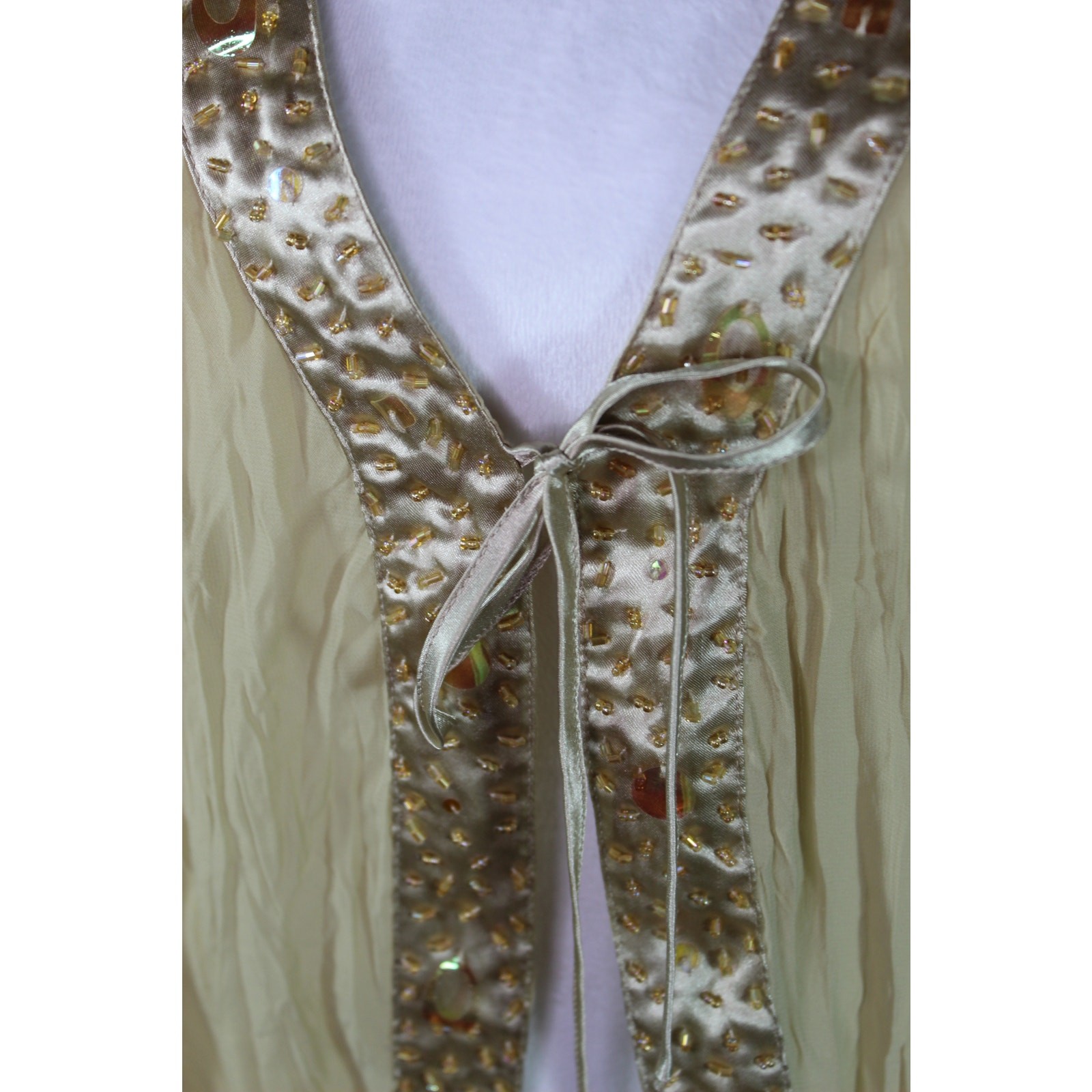 Vintage Kaelyn Max Y2K 90s Sheer Cardigan Beaded Satin Trim Tie Front XL