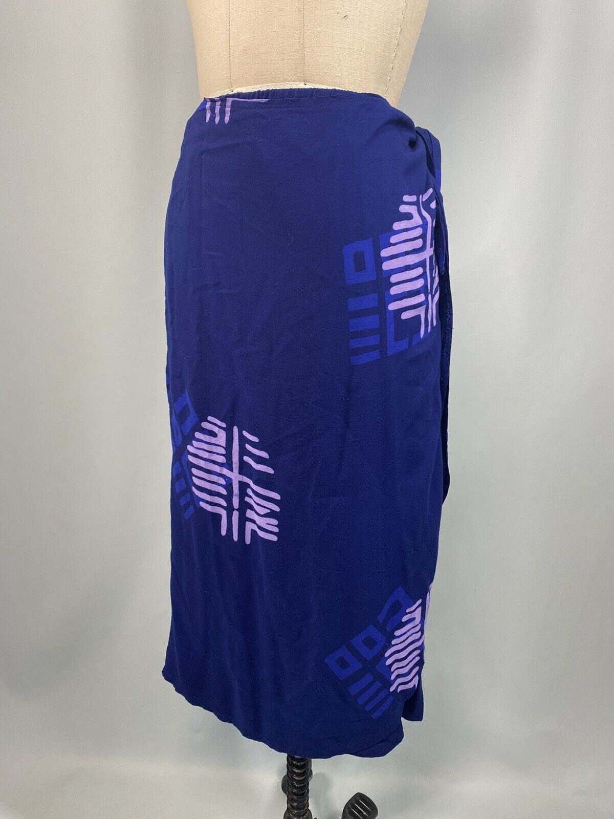 Vintage Tropical Dress set SIZE XL Rayon Navy Top & Wrap skirt loose beach