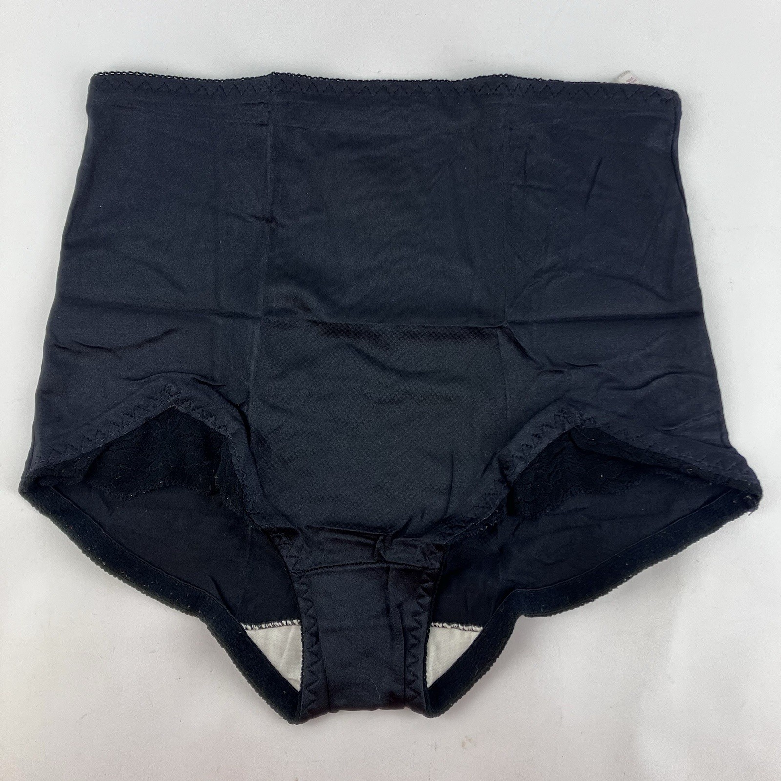 Whisper Panties USA Soft Black Large Satin & Lace Control Shape Ware Union Made