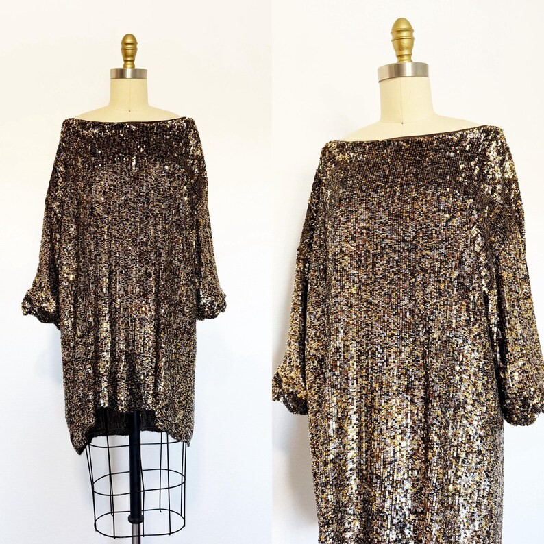 2000s Phillip Lim Dress / Sequin Dress / Gold Sequin Dress / One Size