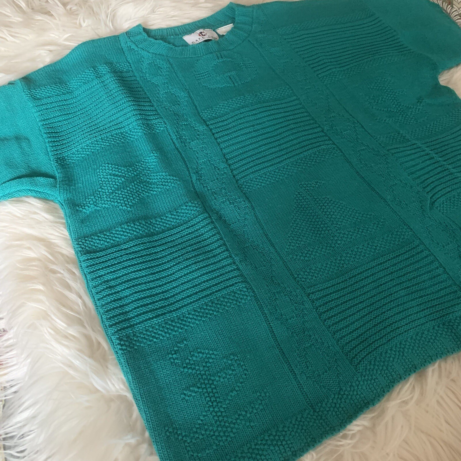VTG 80s 90s Cape Cod Sportswear Nautical Short Sleeve Sweater Coastal Teal Green