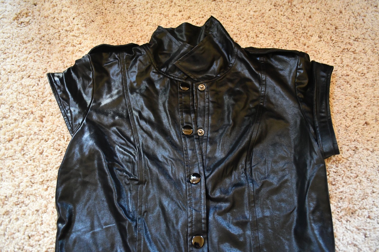 BLACK SHINY BUTTON UP MINI DRESS DREAMS ONE SIZE