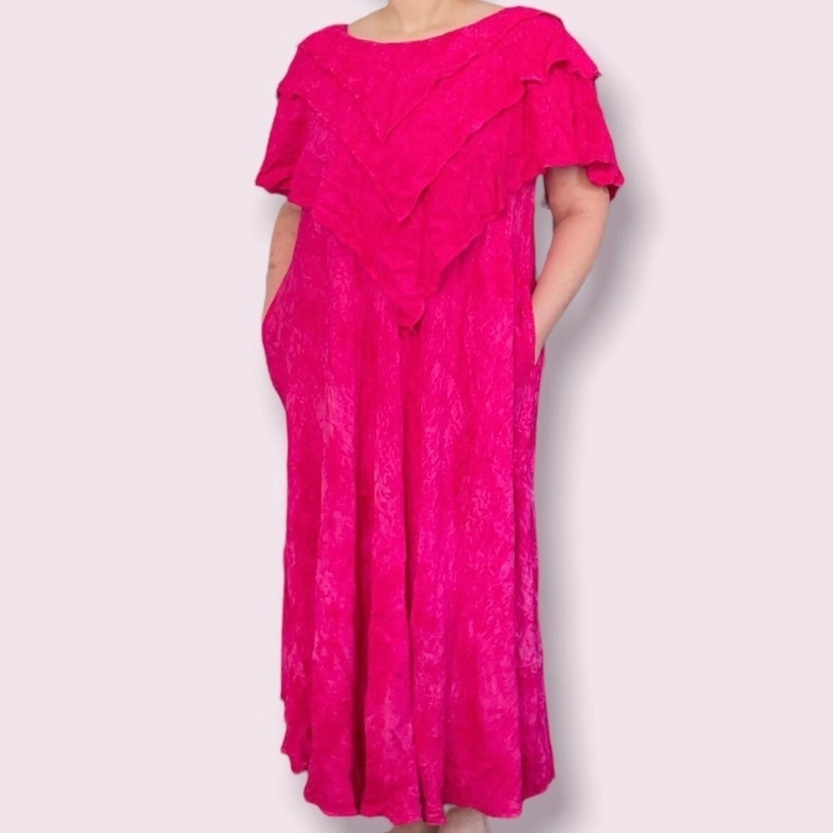 Vintage 80s/90s Bright Pink Morocco Maxi Dress Women’s Size XL Boho Hand Dyed