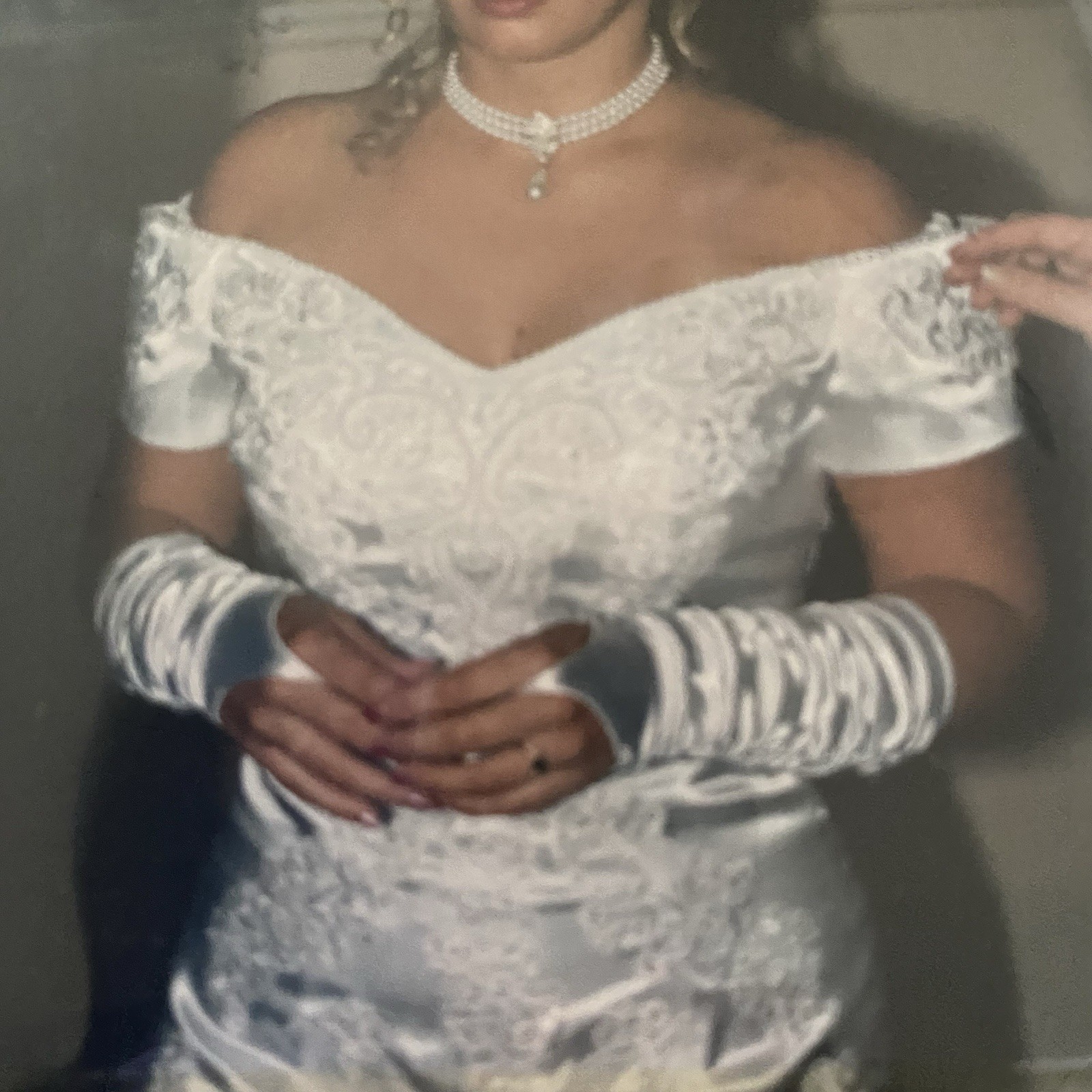 Majestic Vintage Y2k White&Ivory Satin Short Wedding Dress detachable Train Sz.8