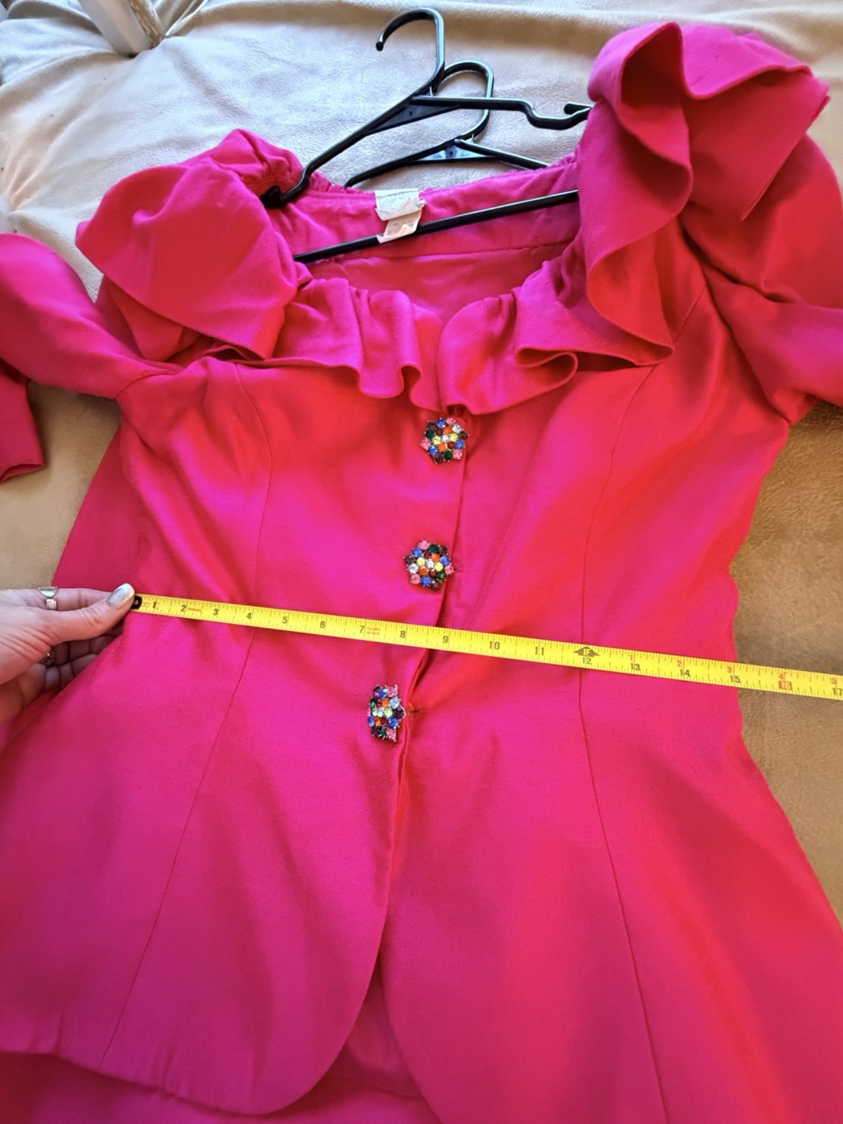 Vintage 80s 2-Piece Watters & Watters SZ 12 Hot Pink Jacket Skirt Suit