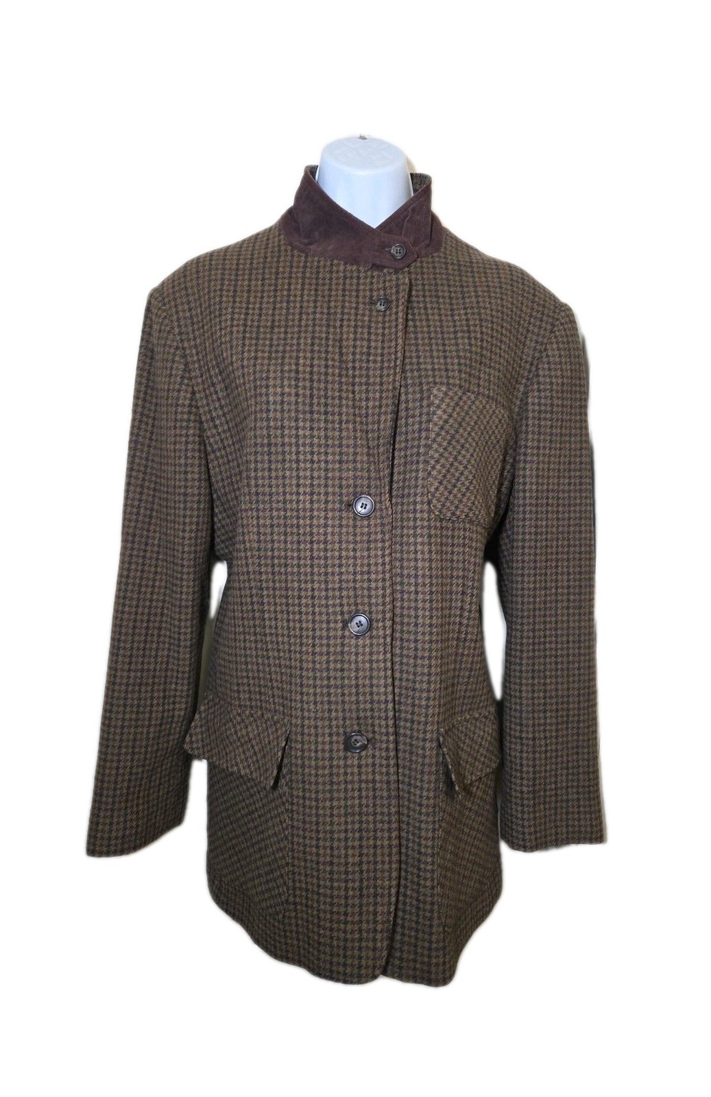 Vtg 90s Braebrook Equestrian English Country Blazer Wool Check Elbow Patches 14