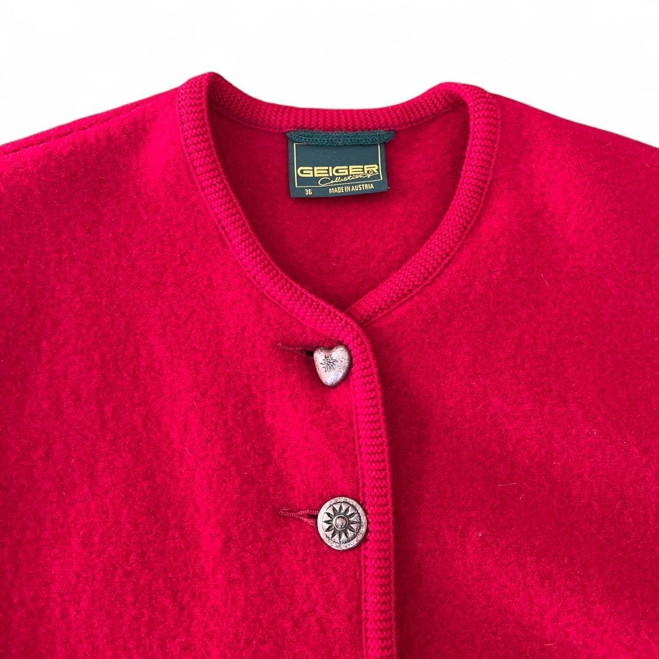 Vintage GEIGER Tyrol Red Wool Cardigan Metal Buttons S 36