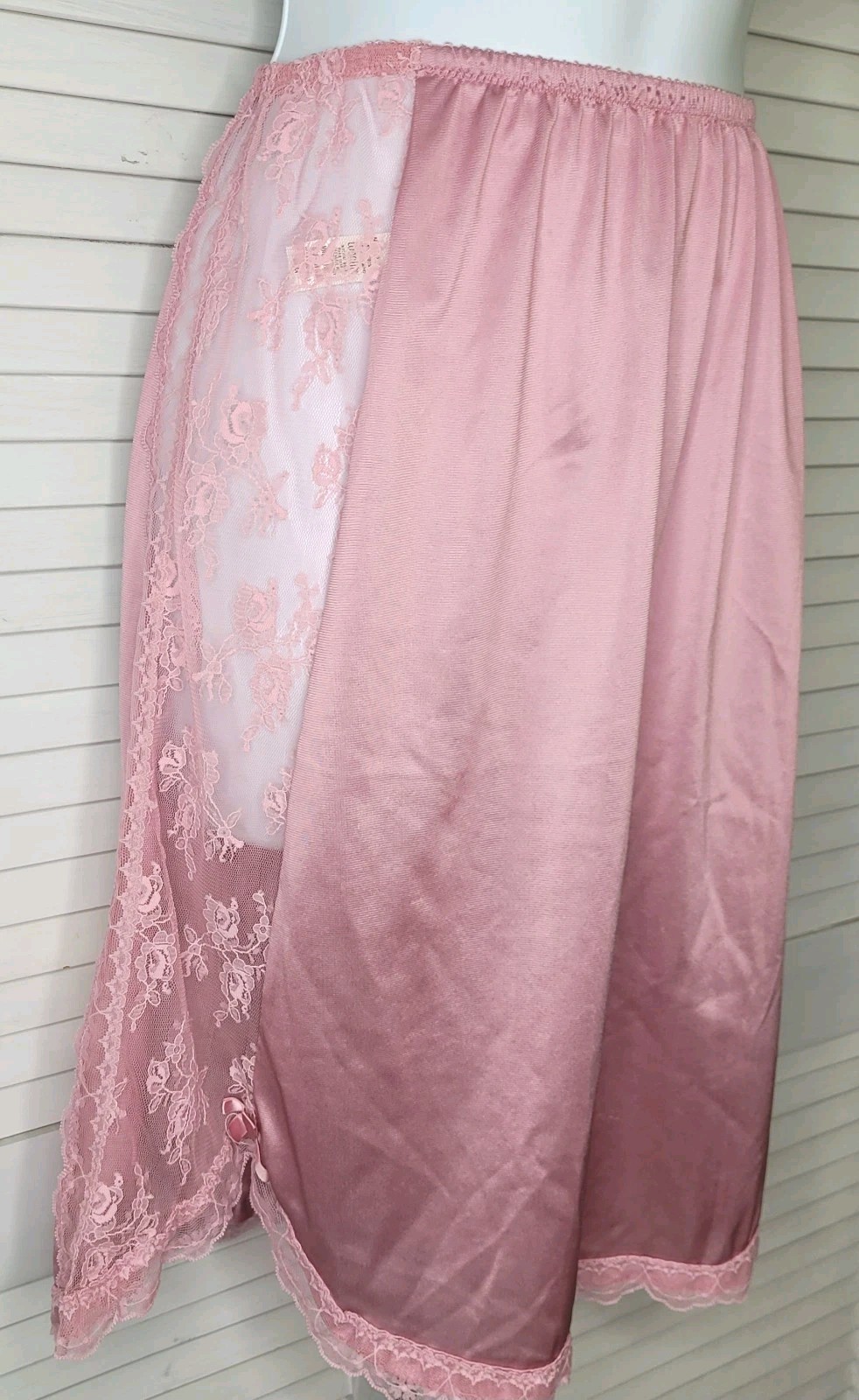 Vtg 70s/80s Kayser Half Slip Skirt Lace Side Panel & Hem Dusty Rose/ Mauve MED