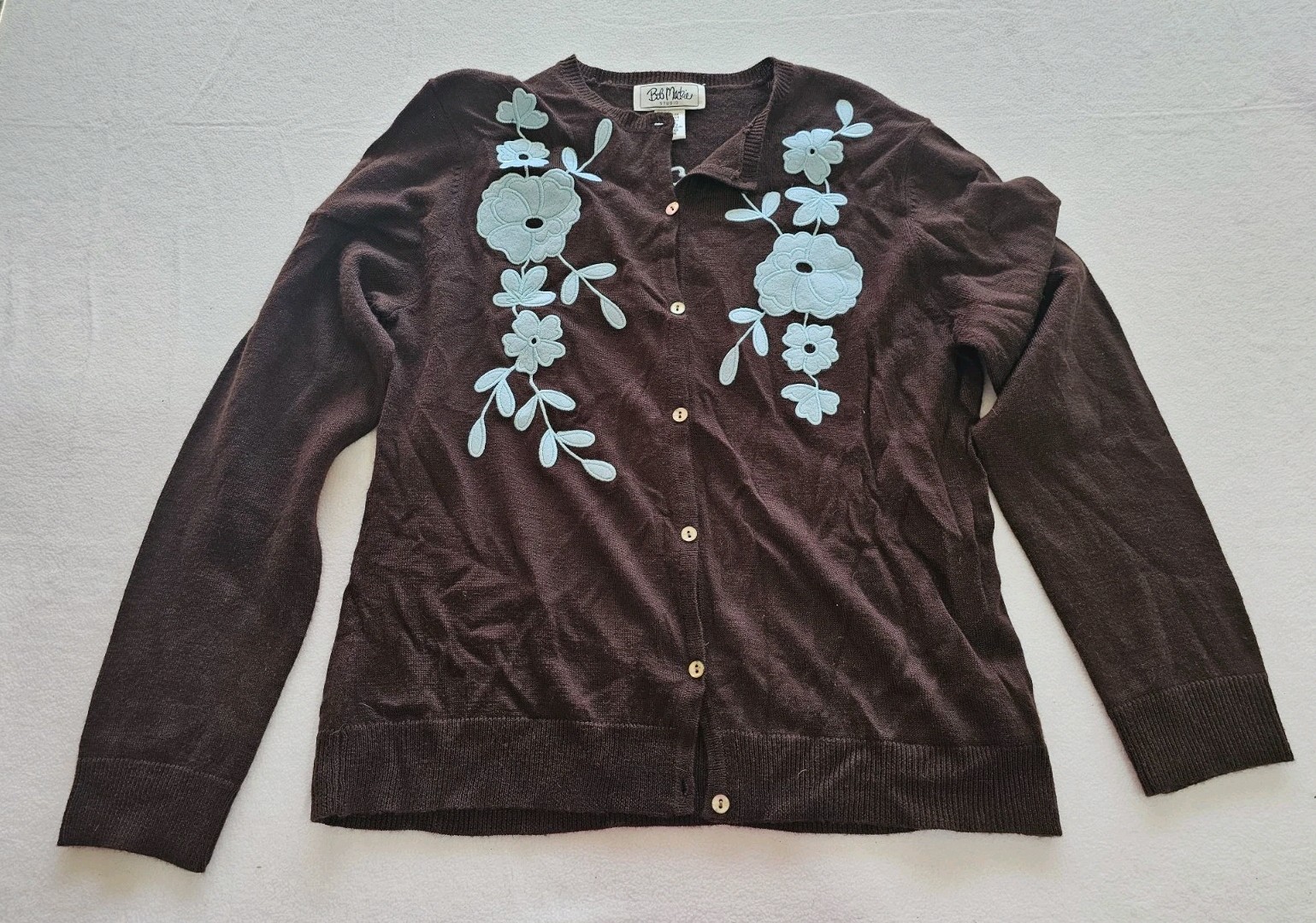 Bob Mackie Wearable Art Vintage Embroidered Cardigan Sweater Brown Size M