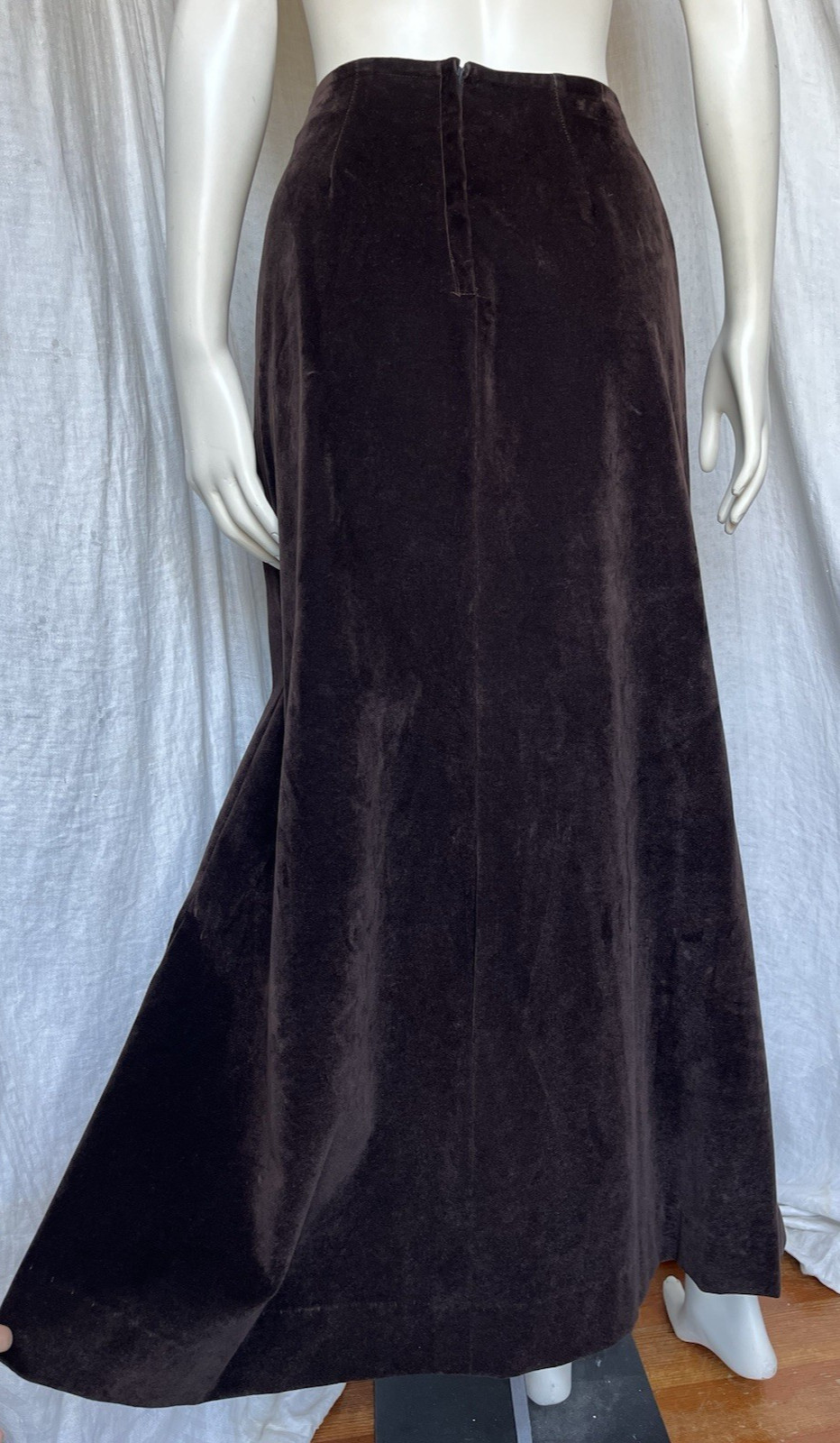 Vintage 1970s Maxi Skirt Brown Velveteen Metal Buckle Boho Hippie Grunge 70s XS