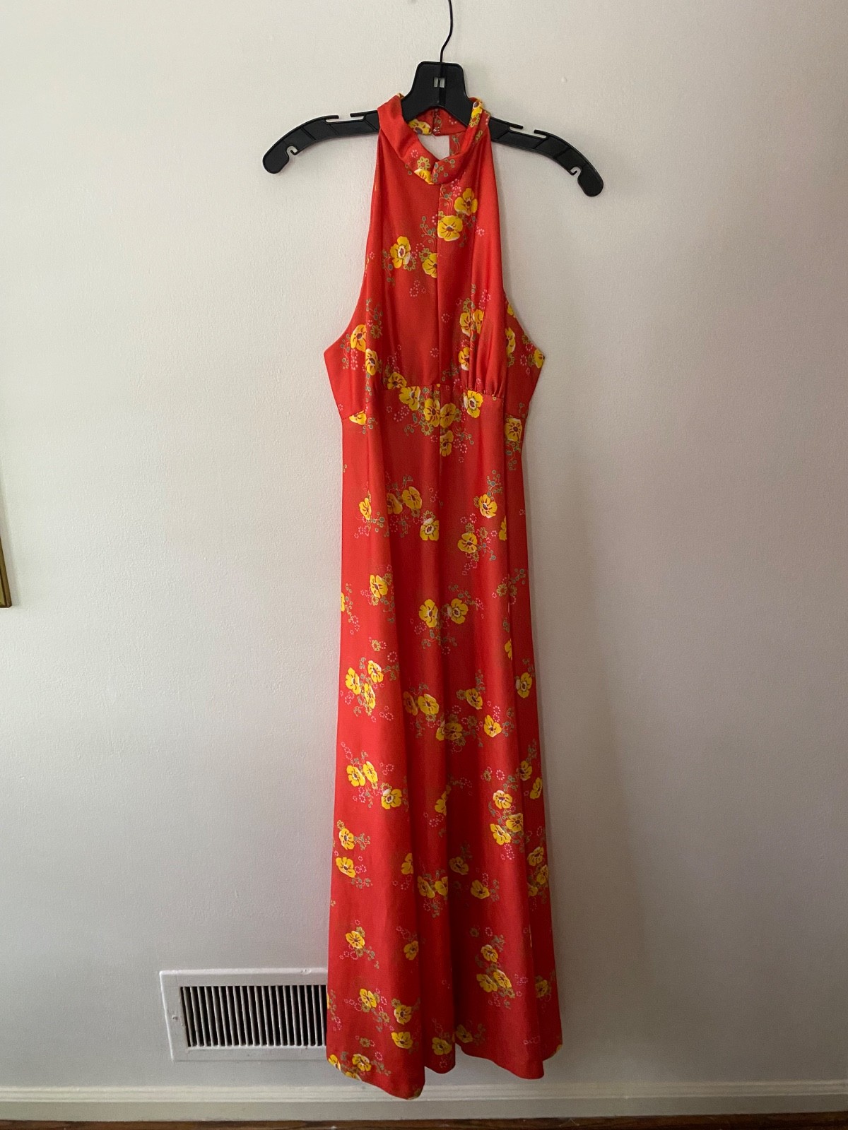 Rare Vintage 1970s Orange Floral Maxi Dress Jacket Hooded Boho Unique Small