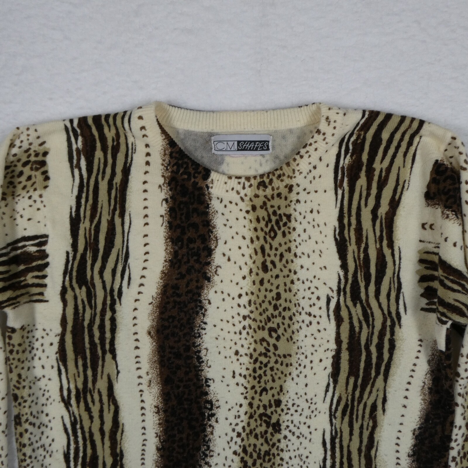 Vintage C.M. Shapes Sweater Women Size Medium Multicolor Leopard Print Pull Over
