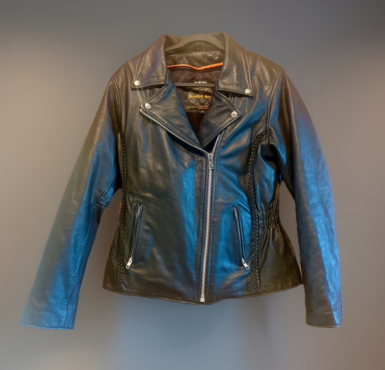 Vintage Leather King Biker Black Leather Motorcycle Jacket Insulated Women’s XL