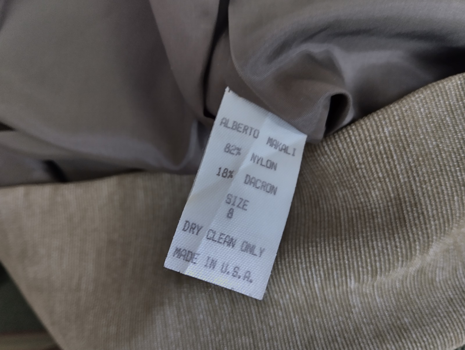 1980s Alberto Makali Skirt Suit Size 8 Olive Green Leather Trim USA Made