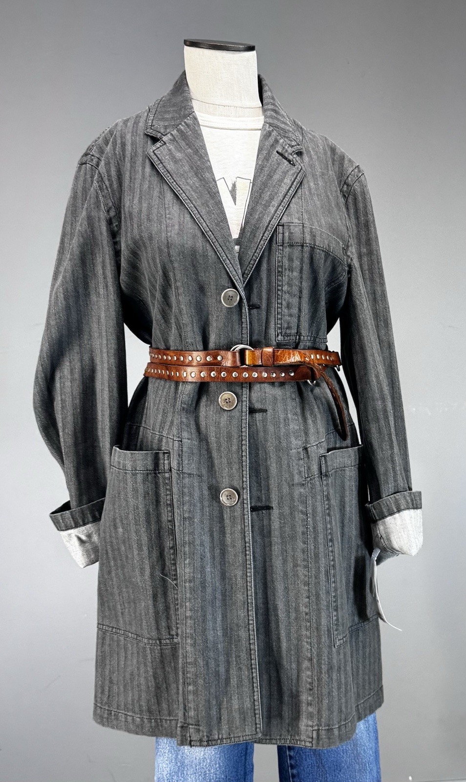 DKNY graphite hbt Denim Chore Jacket Vintage 90s Workwear Cotton Coat NOS NWT