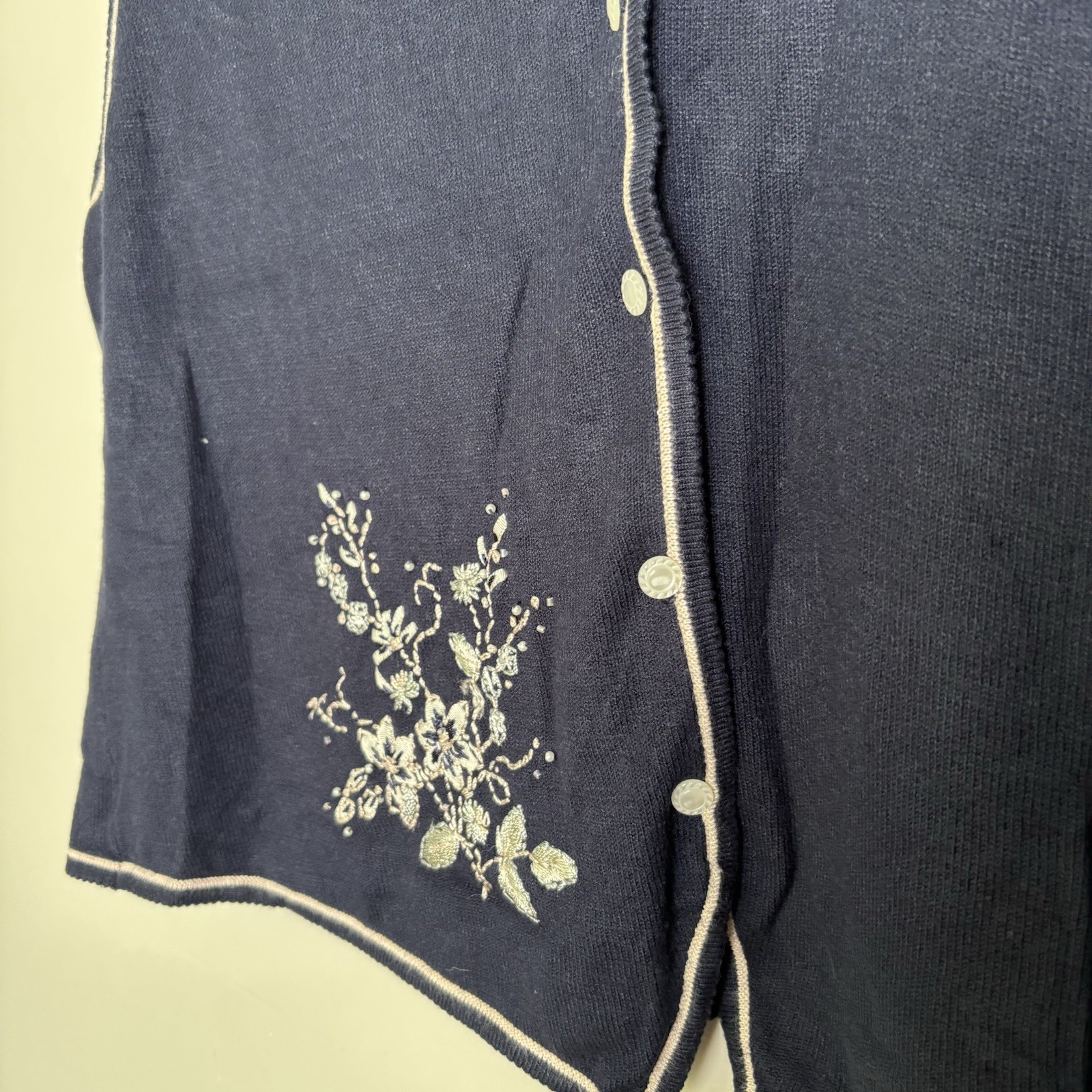 Vintage 90s Koret Womens Navy Blue Floral Embroidered Sweater Vest-Large-Cottage