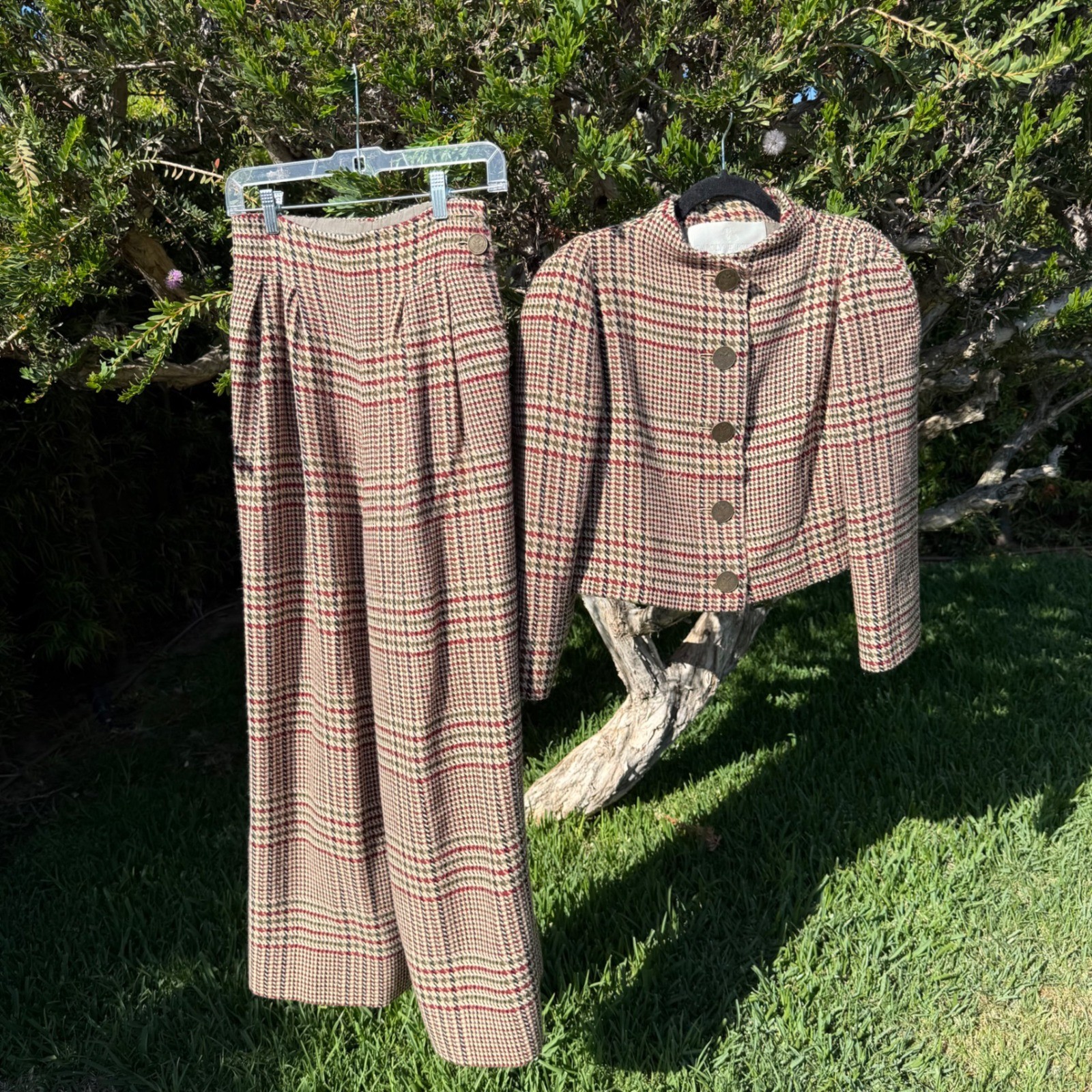 Carolyne Roehm Neiman Marcus Vintage Plaid Wool Suit Set Jacket Pants 6