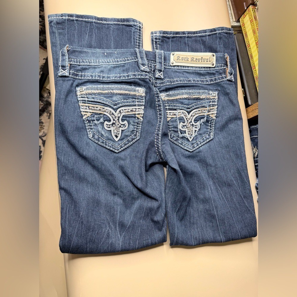 Rock Revival Boris Bootcut Jeans Womens Size 27 x 28.5 Embellished Pockets
