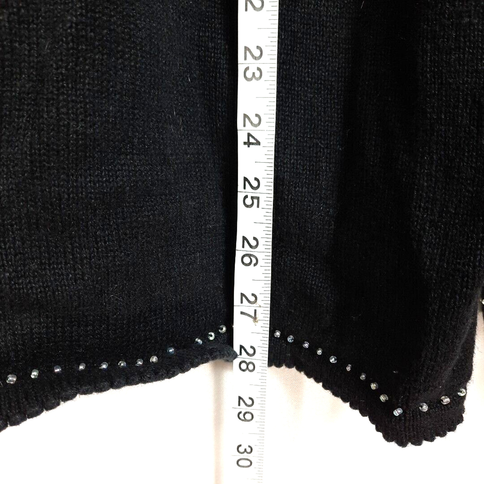 Stitches in Time Snowflake Beaded Embroidered Cardigan Sweater Large Black White