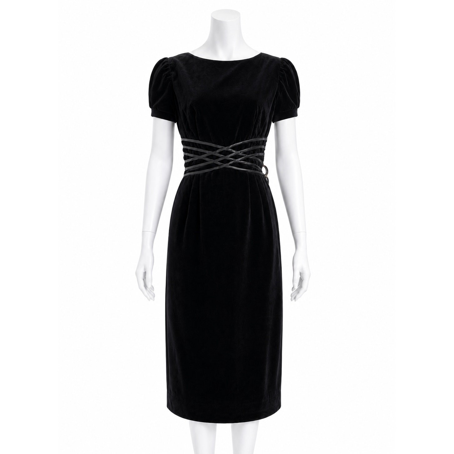 Vintage 50s Black Velvet Pencil Dress SZ Classic Elegant Mid-Century Cocktail