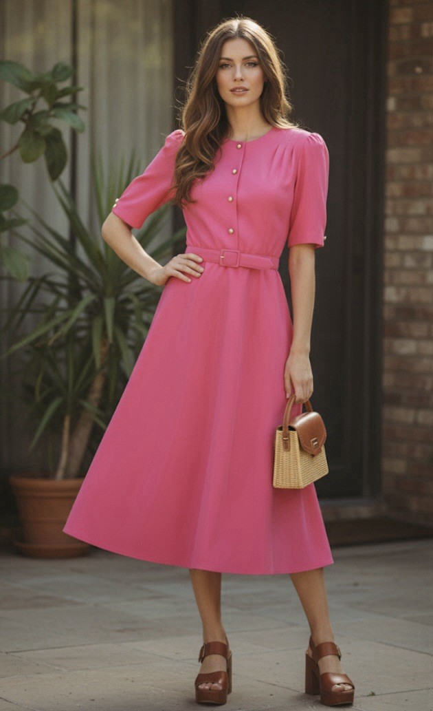 Women’s Vtg NOS 70s 80s California Looks Pink Dress Sz 16P New! USA