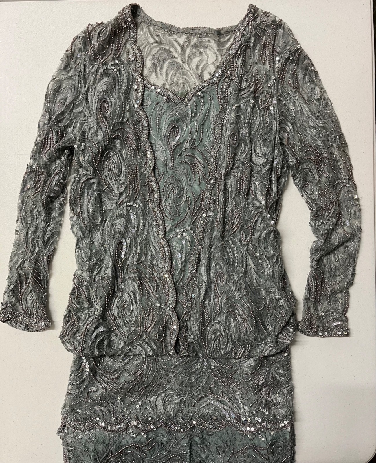 VTG Designer lace pearl beaded drop waist dress by Judith Ann Creations Size L