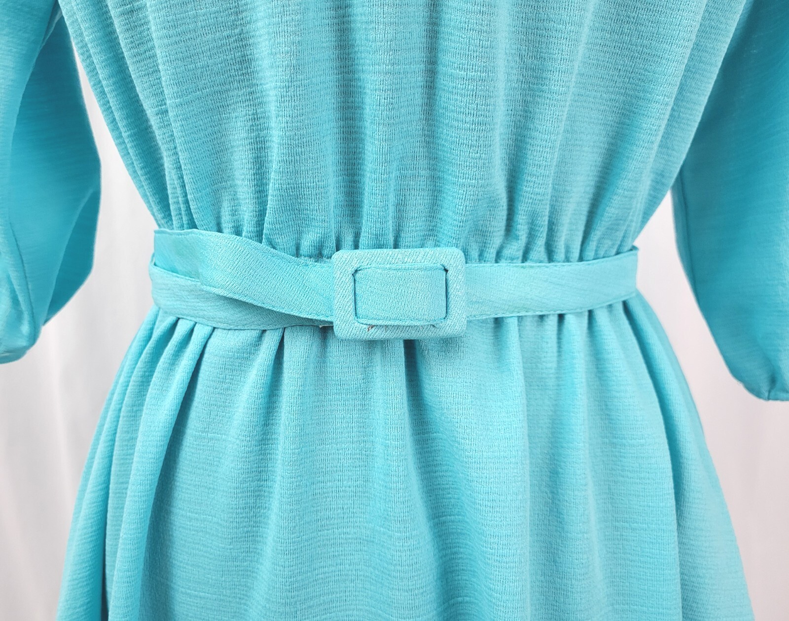 Vtg Ms Sugar Turquoise Dress w Elastic Waist/Rounded Yoke/Raglan Sleeves M/L?