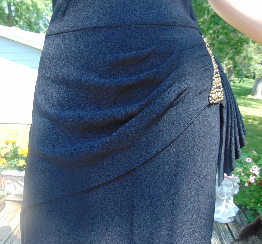 VTG 40s Ted Shore Design Black Crepe Draped & Studded Cocktail Dress 28W