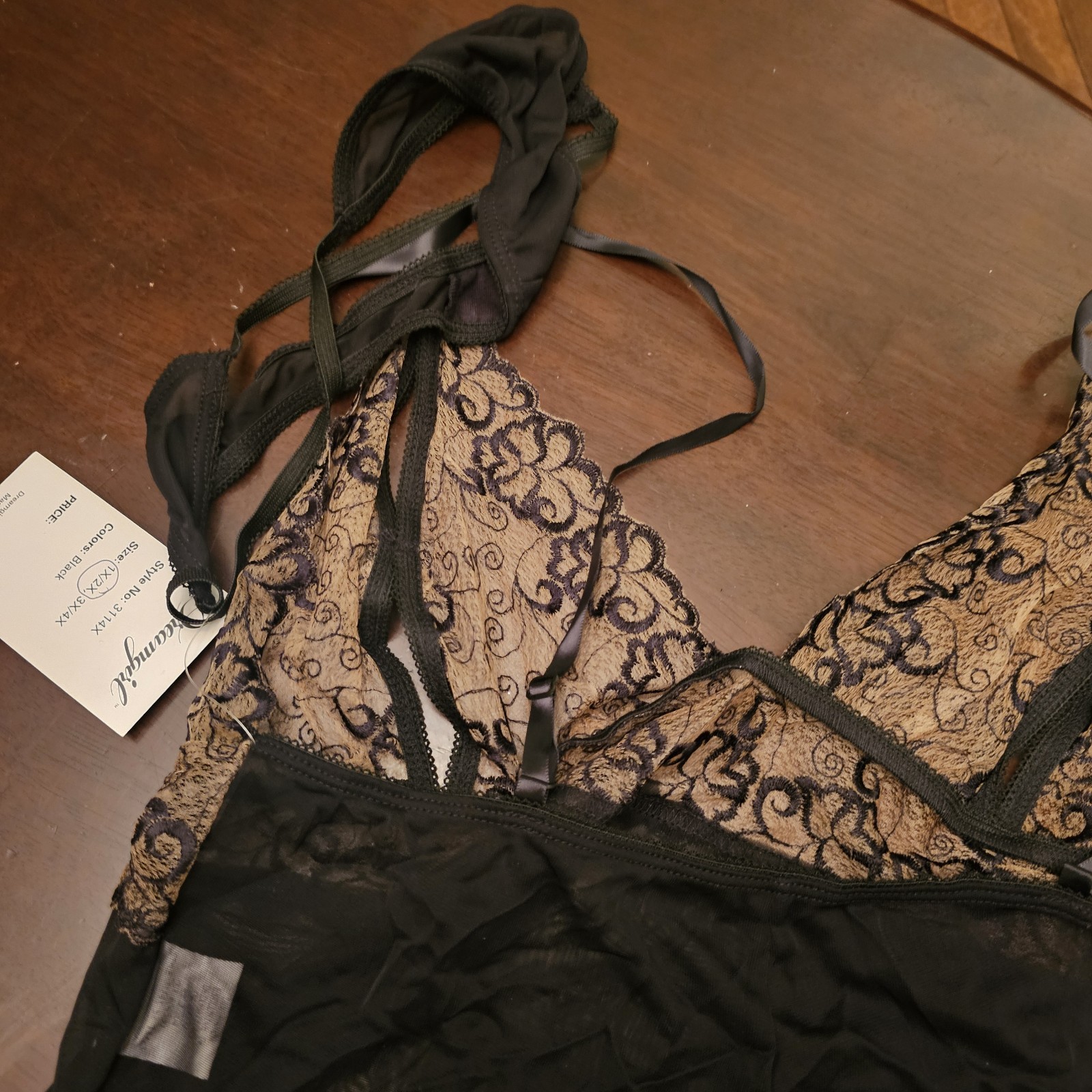 NWT NOS Dreamgirl Slip Thong Set Style 3114X Size 1X / 2X VINTAGE Black / Nude