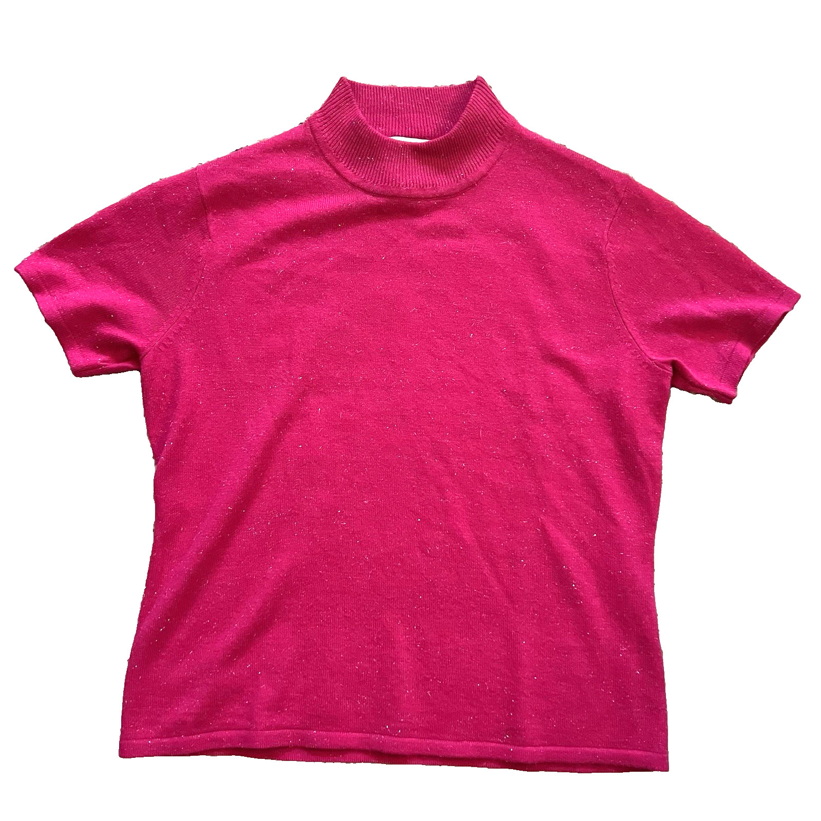 Vintage 80s Norton McNaughton Metallic Mock Neck Sweater M Raspberry Pink