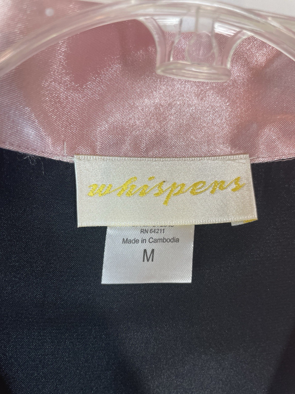 Vtg Whispers Ladies M Satin Pajama Set Black New NWT Embroidered Pink Flowers