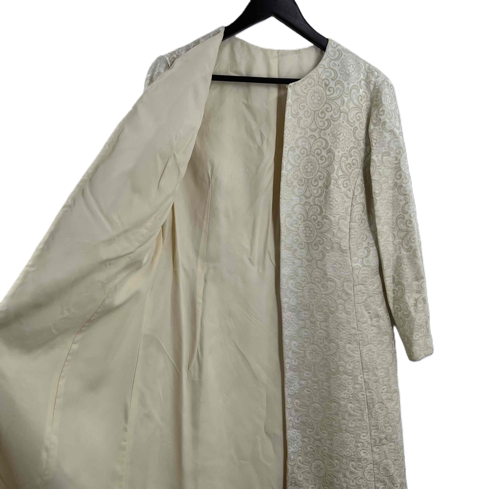Vintage Cream Brocade Midi Evening Overcoat Womens Med / Large (estimated)