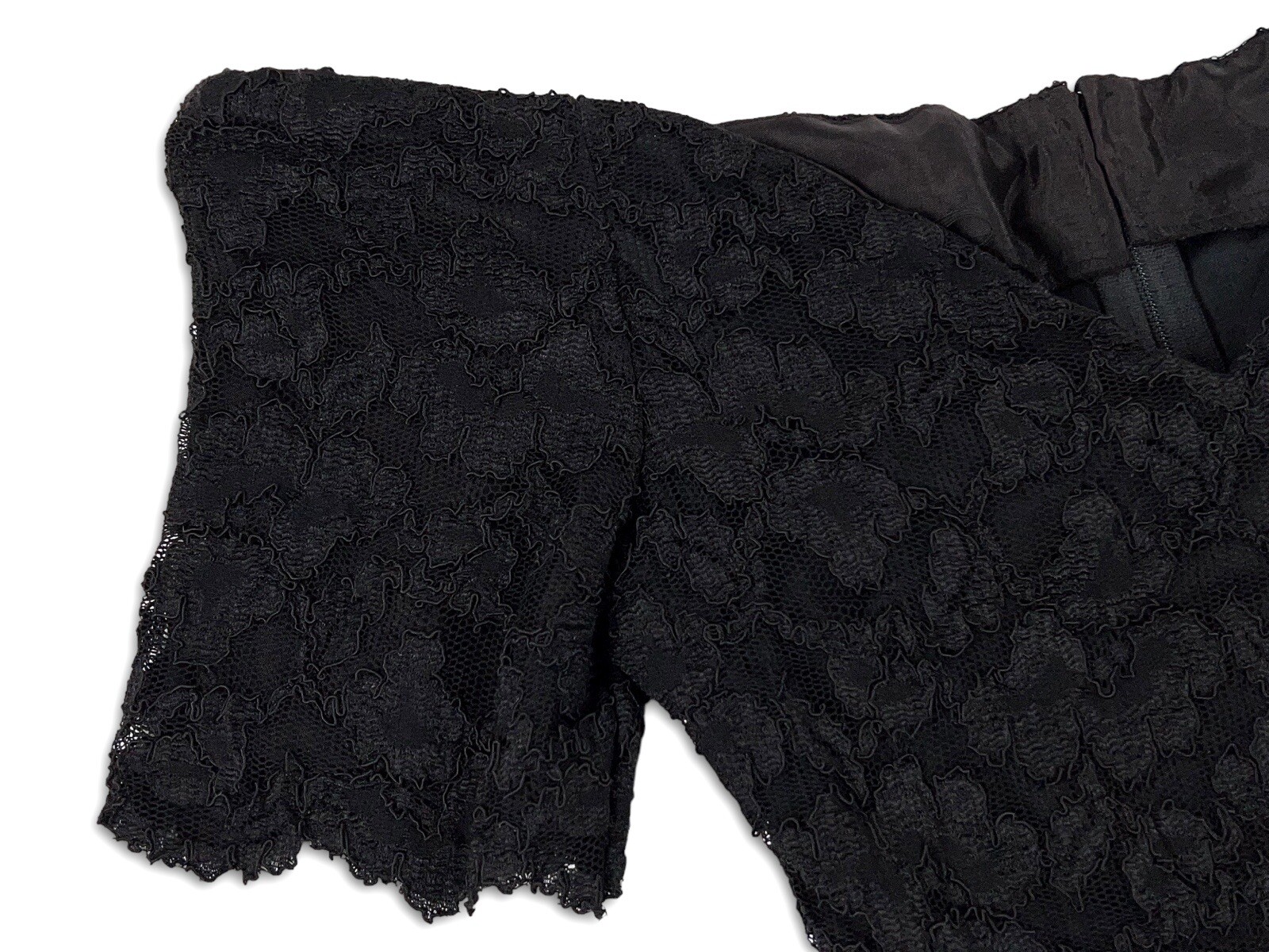 Vintage Black Lace Off Shoulder Peplum Sheath Dress LBD Nite Scarlett