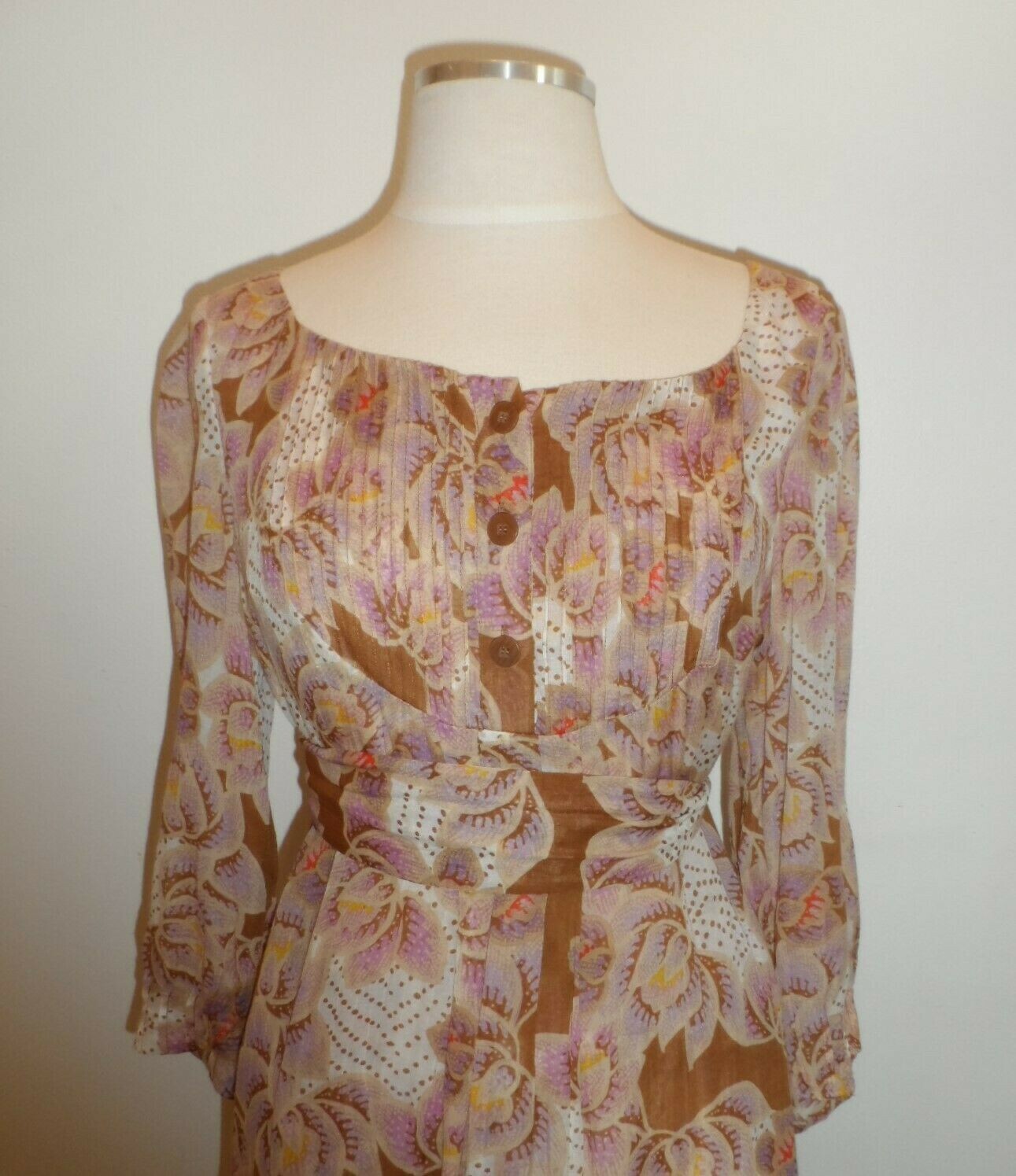 Vintage Diane Von Furstenberg Floral Cotton Silk Maxi Dress 10 Brown & Lavender