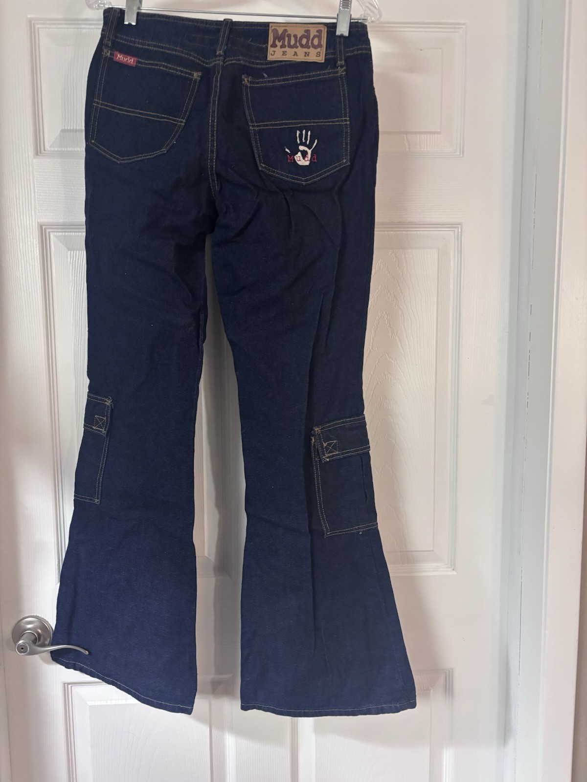 Mudd Low Rise Jeans Juniors Flare Blue Denim, Size 9, Butyon Front Vintage 90s