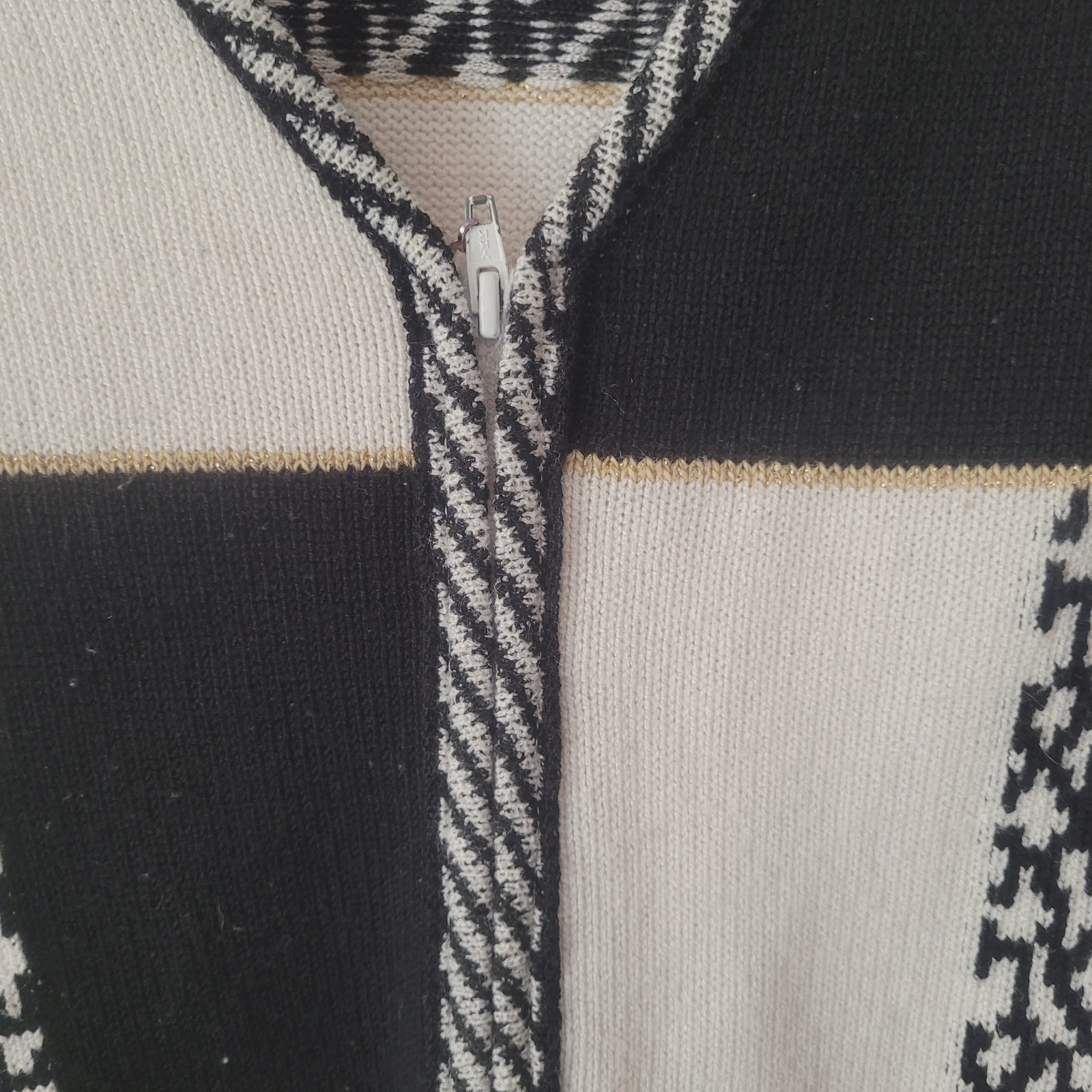 Vintage Frances Brewster Small Black And White Geometric Wool With Gold Trim
