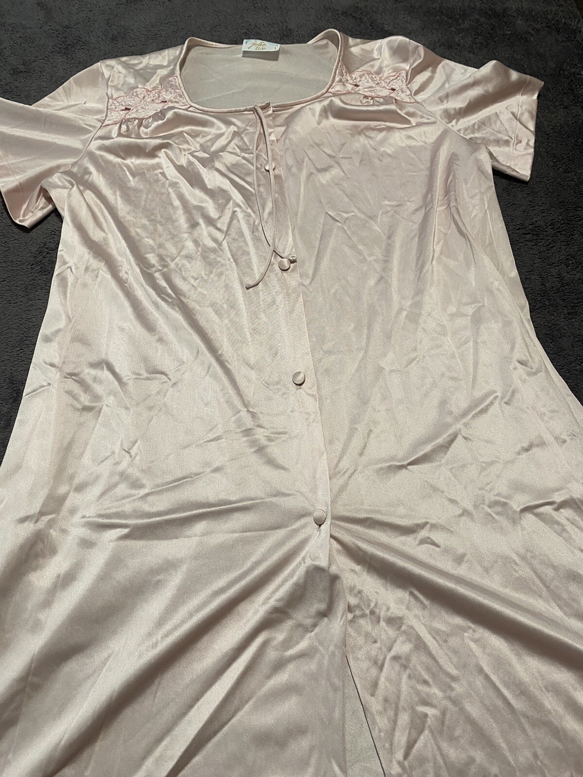 Vintage JC Penney Jolie Two Pink Night Robe Short Sleeve Nylon sz Large L 70s
